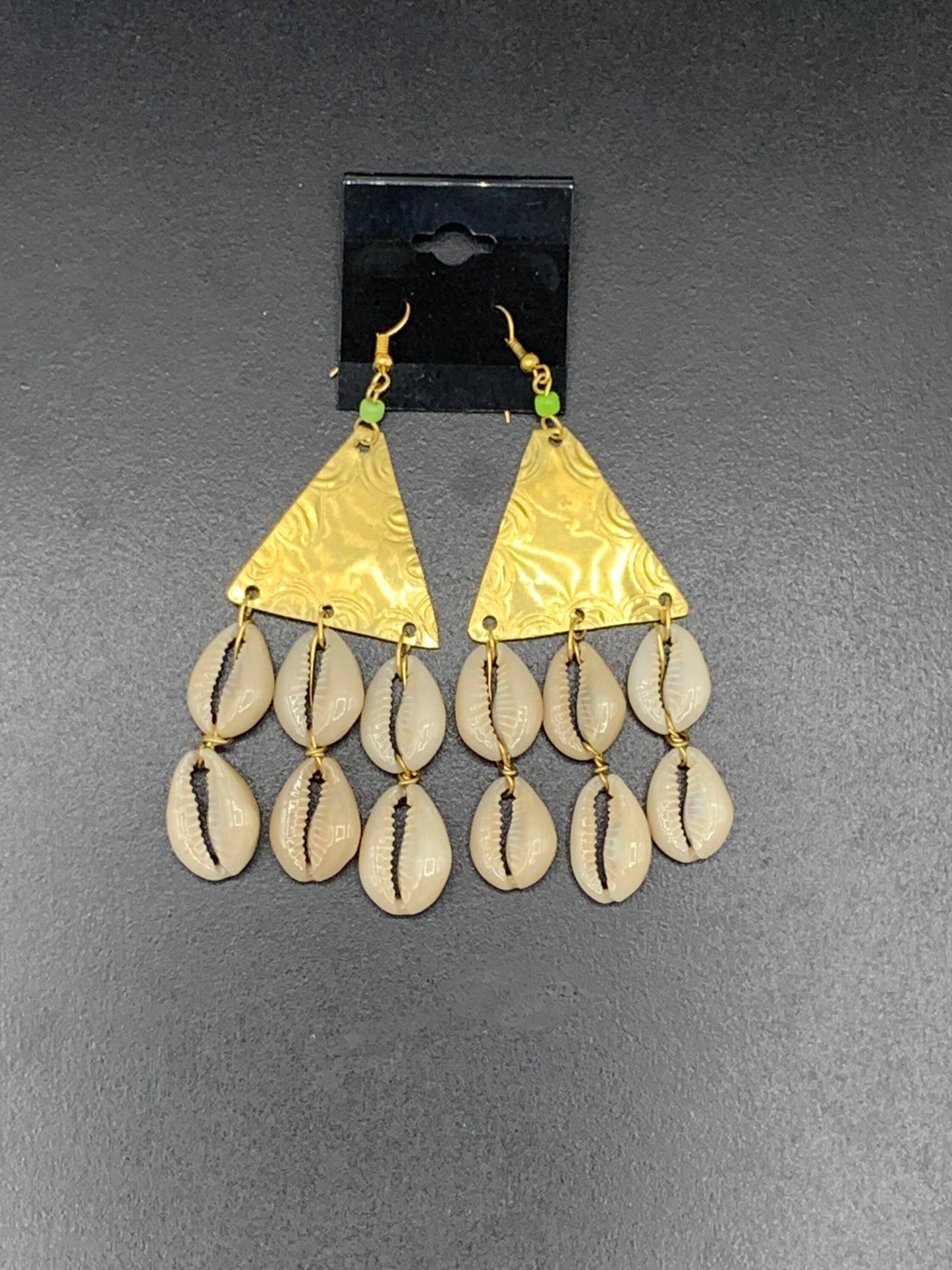 Brass Cowrie Shell Long Earrings