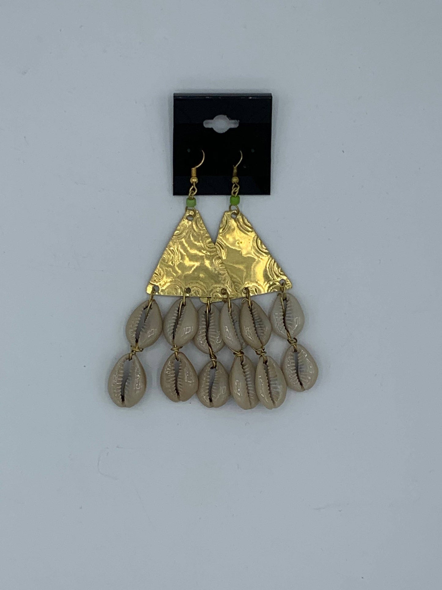 Brass Cowrie Shell Long Earrings