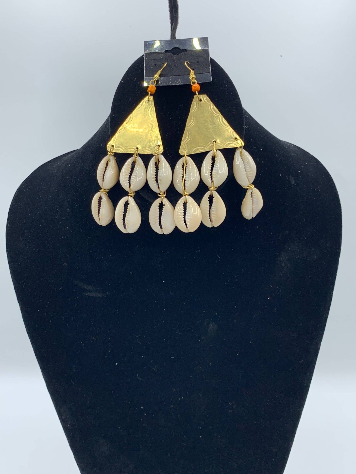 Brass Cowrie Shell Long Earrings