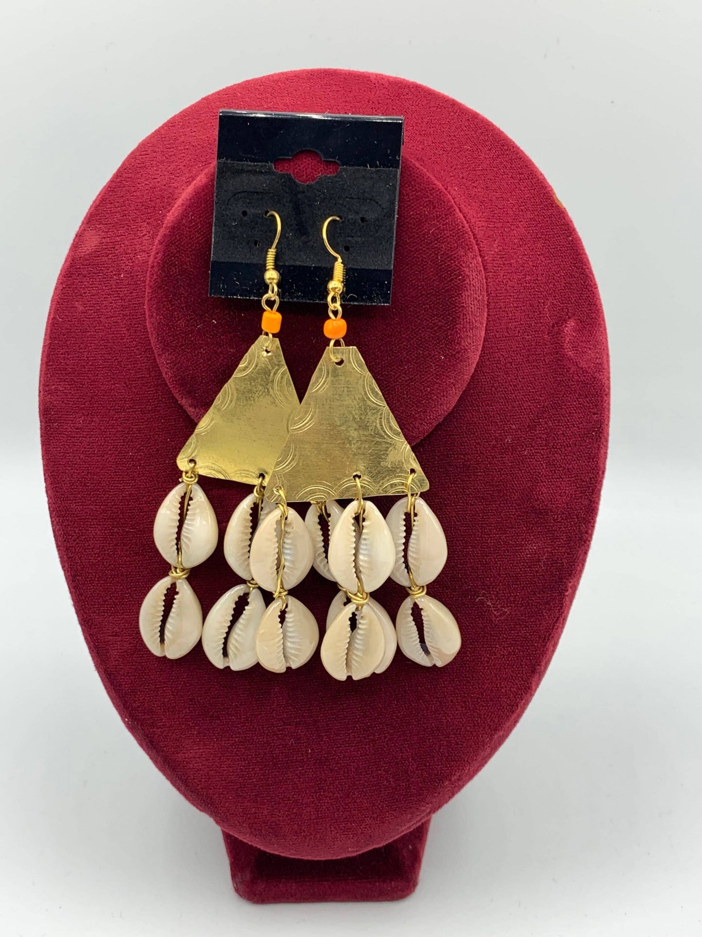 Brass Cowrie Shell Long Earrings